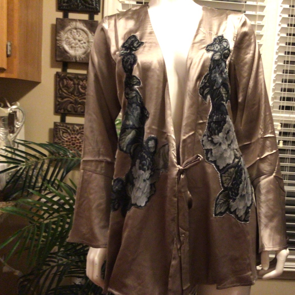 Satin Embroidered Wrap Kimono